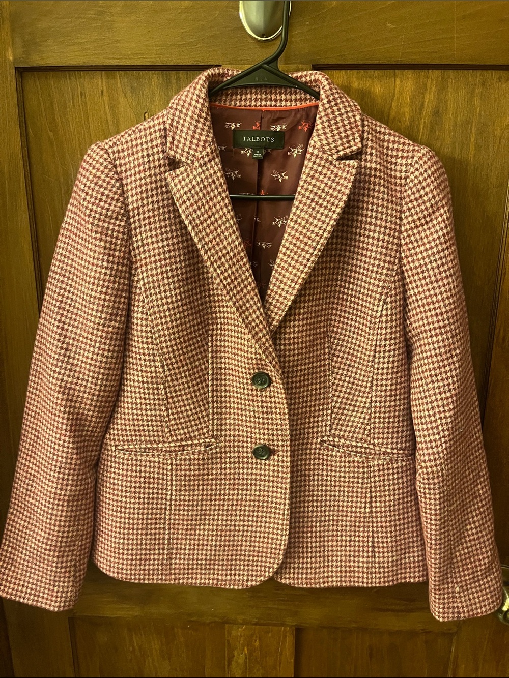 Talbots Pink Houndstooth Blazer Jacket